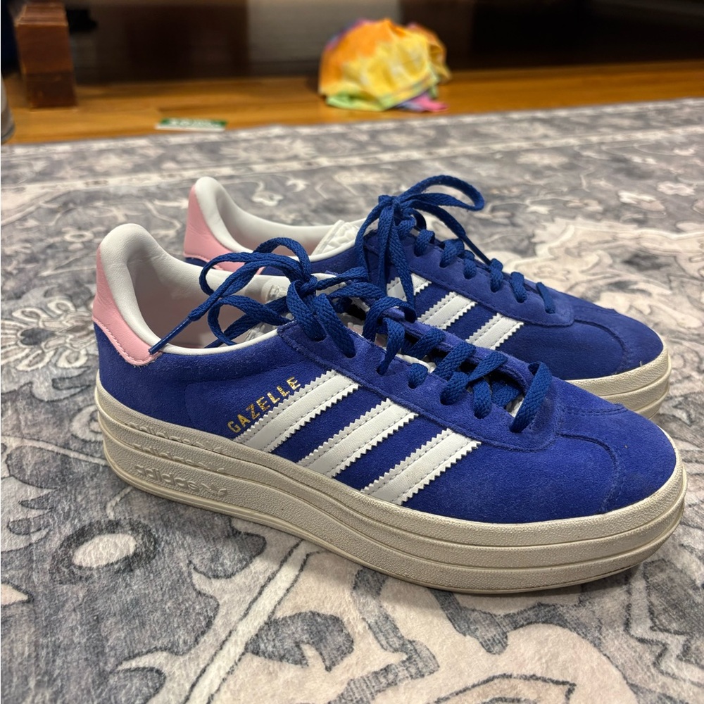 Blue and Pink Adidas Gazelle Sneakers